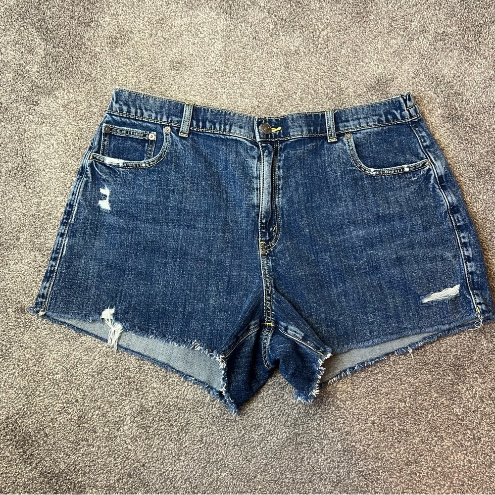 aerie Dark Blue Distressed Denim Jean Shorts - Picture 9 of 12